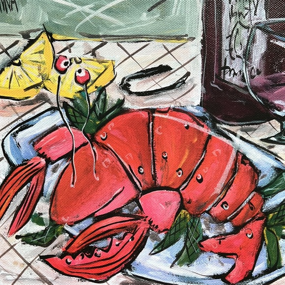 JOANNA Art 20" x 16" Lobster Seafood on Plate Canvas Ready to Hang - Picture 3 of 7